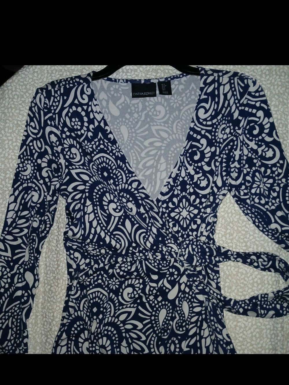 Cynthia Rowley Navy and White Printed Midi Wrap Dress